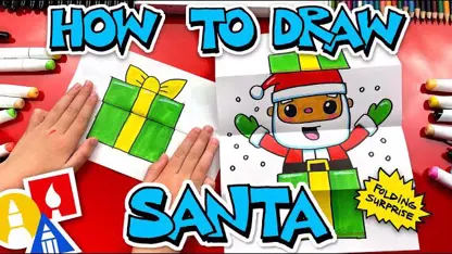آموزش نقاشی به کودکان - بابانوئل در یک هدیه با رنگ آمیزی