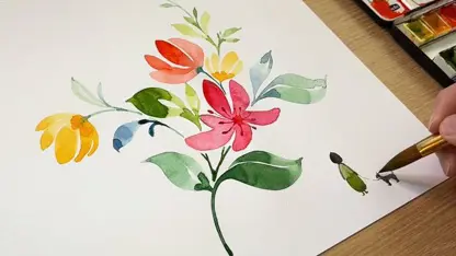 آموزش نقاشی با آبرنگ آسان - یک دختر در کنار گل