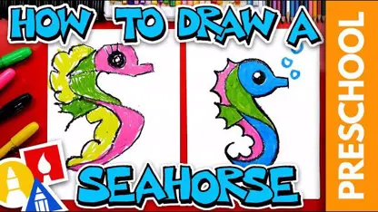 آموزش نقاشی به کودکان - یک اسب دریایی 2 با رنگ امیزی