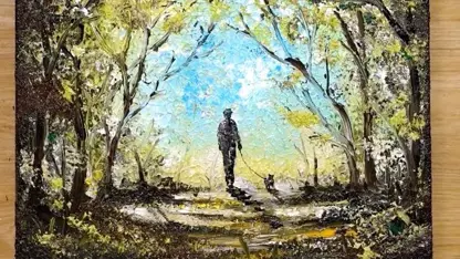 تکنیک نقاشی الومینیوم " قدم زدن مرد با سگ"