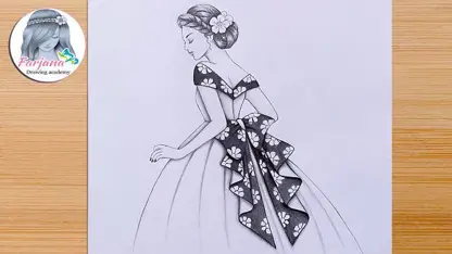 آموزش طراحی با مداد برای مبتدیان - یک دختر با لباس شیک