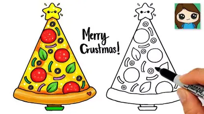 آموزش نقاشی به کودکان - درخت کریسمس پیتزا ! 🍕🎄 با رنگ آمیزی