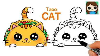 آموزش نقاشی به کودکان - یک گربه تاکو با رنگ آمیزی