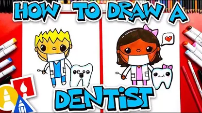 آموزش نقاشی به کودکان - ترسیم یک دندانپزشک با رنگ آمیزی