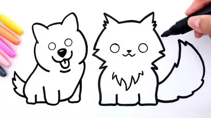 آموزش نقاشی به کودکان - توله سگ و گربه با رنگ آمیزی