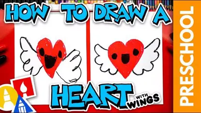 آموزش نقاشی به کودکان - قلب بالدار قرمز با رنگ آمیزی
