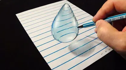 اموزش نقاشی سه بعدی  "قطره اب روی کاغذ خط دار "