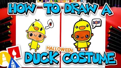 آموزش نقاشی به کودکان - بچه در لباس اردک با رنگ آمیزی