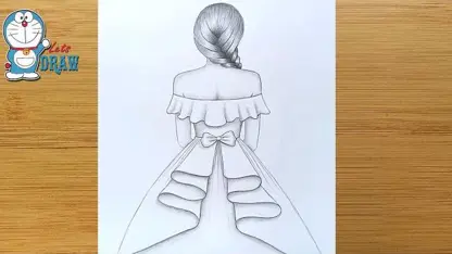 گام طراحی با مداد دختر با لباس زیبا
