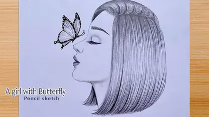 آموزش طراحی با مداد برای مبتدیان - یک دختر با پروانه