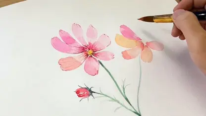 آموزش نقاشی با آبرنگ برای مبتدیان - نحوه رنگ آمیزی گلهای کیهان