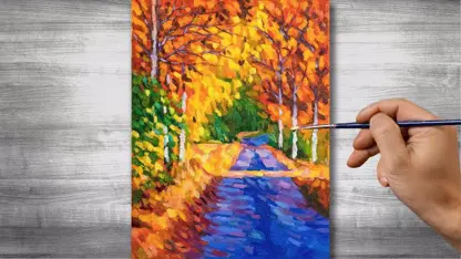 آموزش نقاشی با رنگ روغن برای مبتدیان - جنگل پاییزی