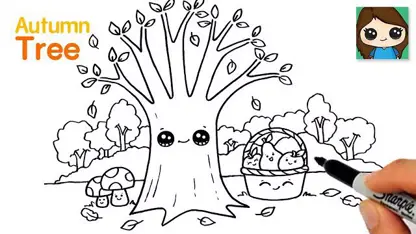 آموزش نقاشی به کودکان - یک درخت پاییزی با رنگ آمیزی