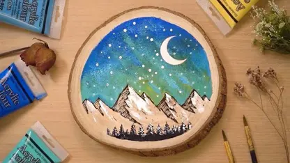 آموزش نقاشی روی چوب برای مبتدیان - کوهستان برفی