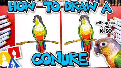 آموزش نقاشی به کودکان - کانور گونه سبز با رنگ آمیزی