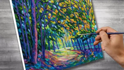 آموزش آسان نقاشی با رنگ روغن - نقاشی امپرسیونیستی جنگل