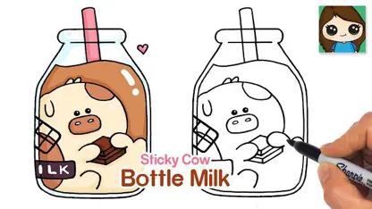 آموزش نقاشی به کودکان - بطری شیر شکلاتی با رنگ آمیزی