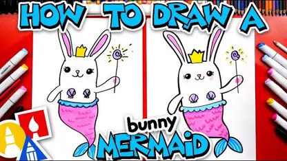 آموزش نقاشی به کودکان - پری دریایی خرگوش بار نگ آمیزی