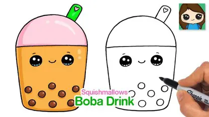 آموزش نقاشی به کودکان - یک نوشیدنی بوبا با رنگ آمیزی