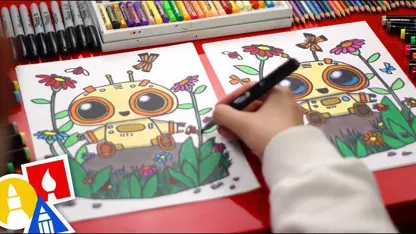 آموزش نقاشی به کودکان - ترسیم یک ربات بهار با رنگ آمیزی