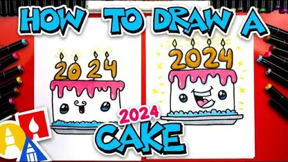 آموزش نقاشی به کودکان - یک کیک 2024 با رنگ آمیزی