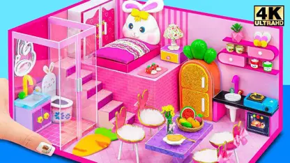 کاردستی با کارتون برای کودکان - خانه خرگوش صورتی زیبا با 3 اتاق