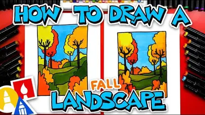 آموزش نقاشی به کودکان - ترسیم منظره پاییزی با رنگ آمیزی