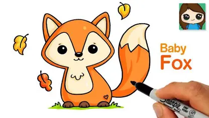 آموزش نقاشی به کودکان - یک بچه روباه با رنگ آمیزی