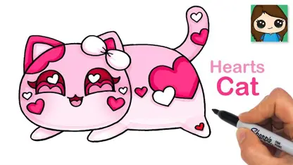 آموزش نقاشی به کودکان - گربه قلب صورتی با رنگ آمیزی