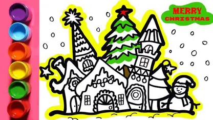 آموزش نقاشی به کودکان - یک خانه کریسمس 2 با رنگ آمیزی