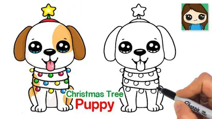 آموزش نقاشی به کودکان - کریسمس سگ توله با رنگ آمیزی