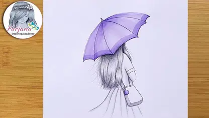 آموزش طراحی با مداد برای مبتدیان - دختری با چتر بنفش