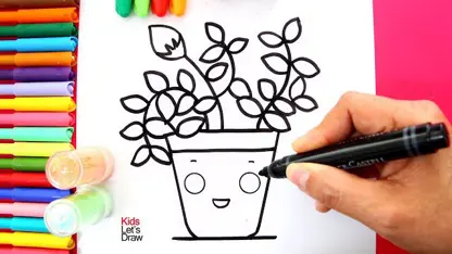 نقاشی کودکانه - گلدان زیبا با رنگ آمیزی