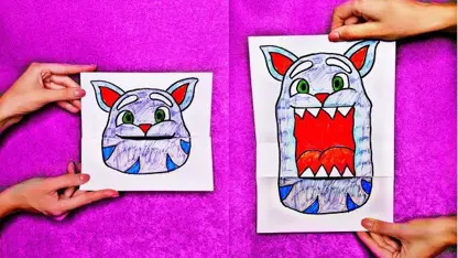 آموزش نقاشی به کودکان - کشیدن گربه خنده دار با رنگ آمیزی