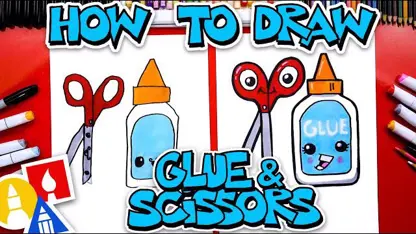 آموزش نقاشی به کودکان - بطری چسب و قیچی با رنگ آمیزی