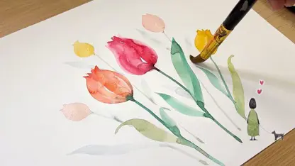 آموزش نقاشی با آبرنگ برای مبتدیان - نحوه کشیدن گل لاله