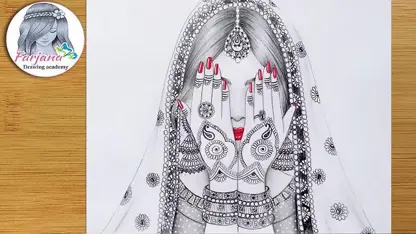 آموزش طراحی با مداد برای مبتدیان - نحوه کشیدن عروس سنتی هندی