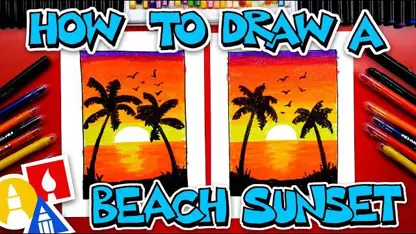 آموزش نقاشی به کودکان - یک غروب ساحلی با رنگ آمیزی