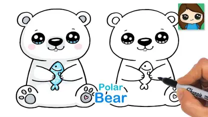 آموزش نقاشی به کودکان - ترسیم خرس قطبی با رنگ آمیزی