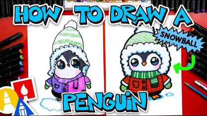 آموزش نقاشی به کودکان - پنگوئن زمستانی با رنگ آمیزی