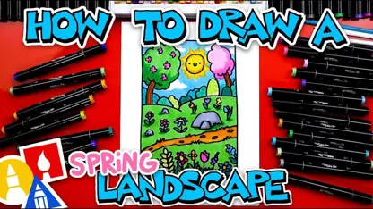 آموزش نقاشی به کودکان - یک منظره بهاری با رنگ آمیزی