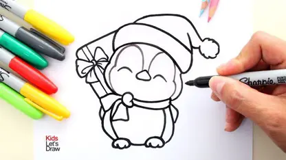 آموزش نقاشی به کودکان - پنگوئن برای کریسمس با رنگ آمیزی
