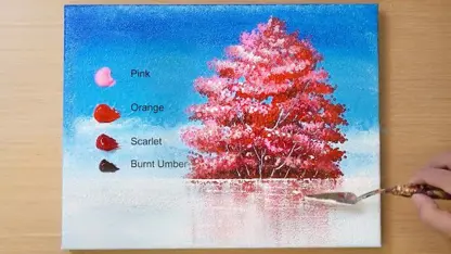 آموزش نقاشی با تکنیک های آسان برای مبتدیان - درخت قرمز دریاچه