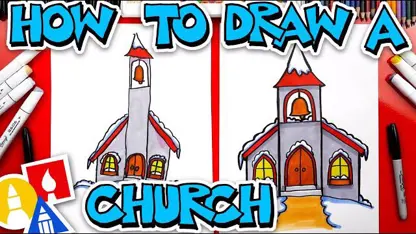 اموزش نقاشی کودکان "کلیسای برفی با زنگ"