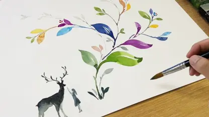 آموزش نقاشی با موضوع - رنگ آمیزی برگ ها با رنگ آمیزی