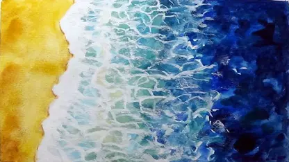 آموزش نقاشی با آبرنگ برای مبتدیان - امواج اقیانوس آبی