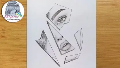 آموزش طراحی با مداد برای مبتدیان - چهره دختر در آینه شکسته