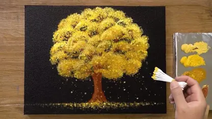 آموزش گام به گام وآسان نقاشی با رنگ اکرلیک - درخت زرد