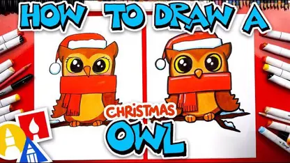 آموزش نقاشی به کودکان - یک جغد کریسمس با رنگ آمیزی