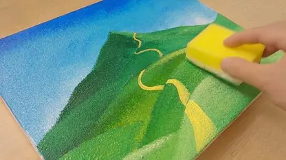 آموزش نقاشی با تکنیک اسفنج برای مبتدیان - تپه های لایه لایه